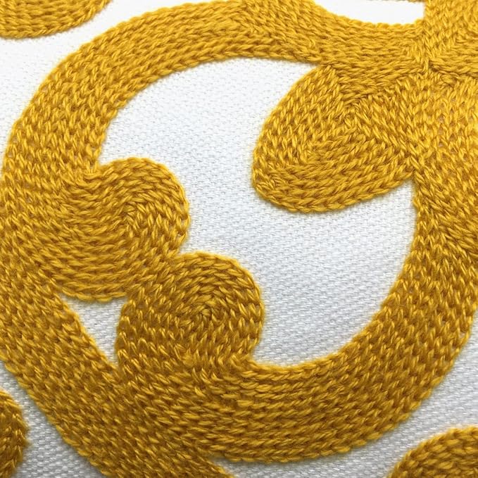 Alysheer Embroidered Lumbar Decorative Throw Pillow Cover 12"x 20", Classic Boho Mandala Embroidery Pattern Cotton Rectangular Cushion Case for Sofa Couch Living Room Bedroom(Mustard Yellow)