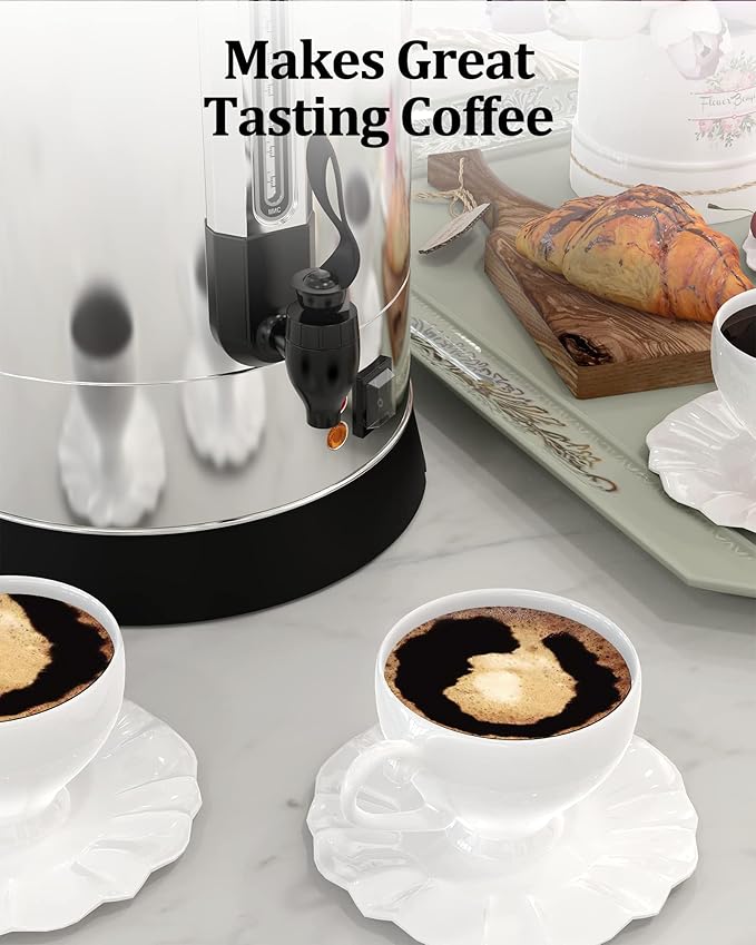 Commercial Coffee Urn 10L 60-Cups, Double Layer Percolate Coffee Maker Dispenser Hot Water Urn Fast Brew, for Water, Tea, Beverage at Catering