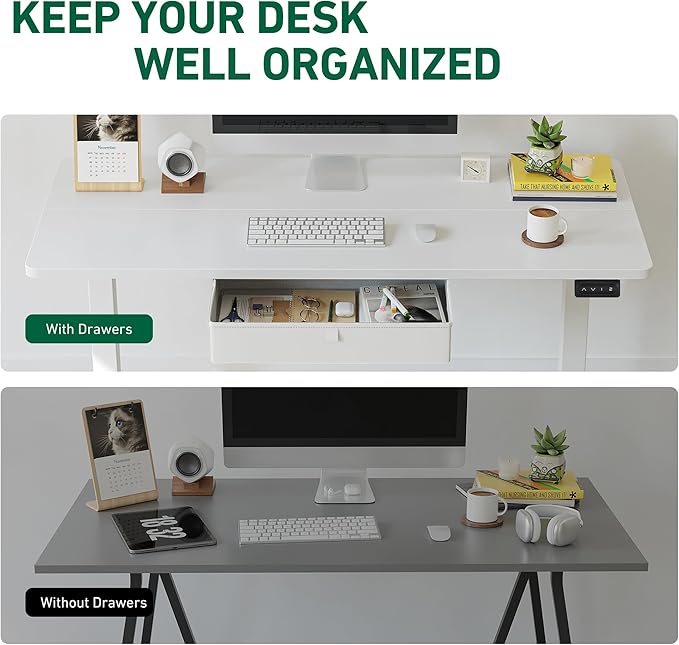 FEZIBO 40 x 24 Inches Standing Desk with Drawer, Adjustable Height Electric Stand up Desk with Storage, Sit Stand Home Office Desk, Ergonomic Computer Desk, White