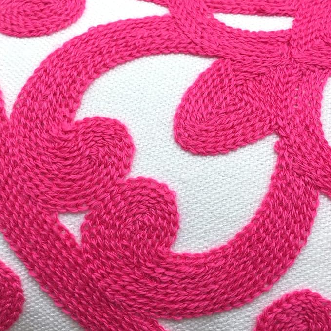 Alysheer Embroidered Lumbar Decorative Throw Pillow Covers 12"x 20" Set of 2, Classic Boho Mandala Embroidery Pattern Cotton Rectangular Cushion Case for Sofa Couch Bed Living Room(Bright Hot Pink)