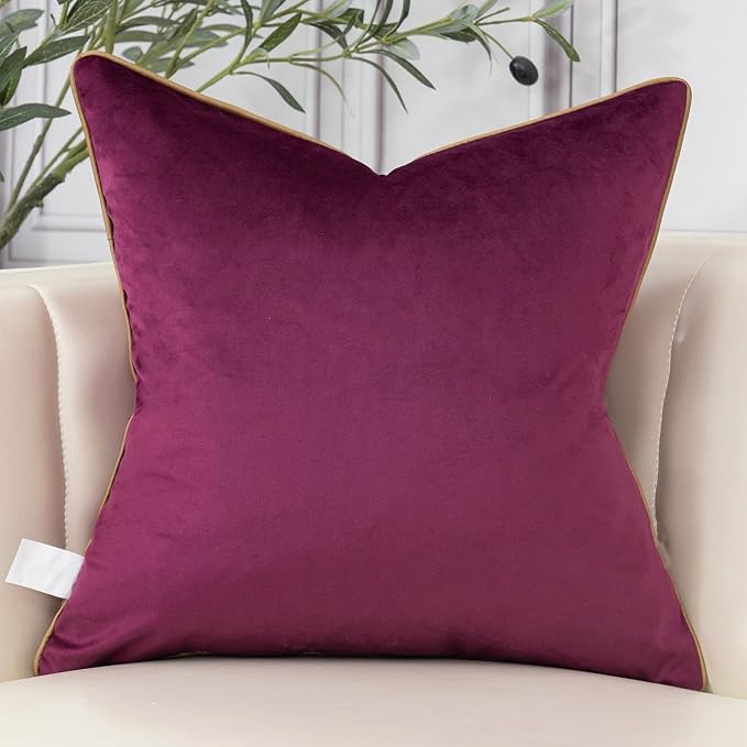 Aeckself Floral Pillow Cover 18x18 Inch, Luxury Velvet Embroidered Decorative Accent Throw Pillow Cover for Couch Bedroom Living Room, Burgundy Red and Gold