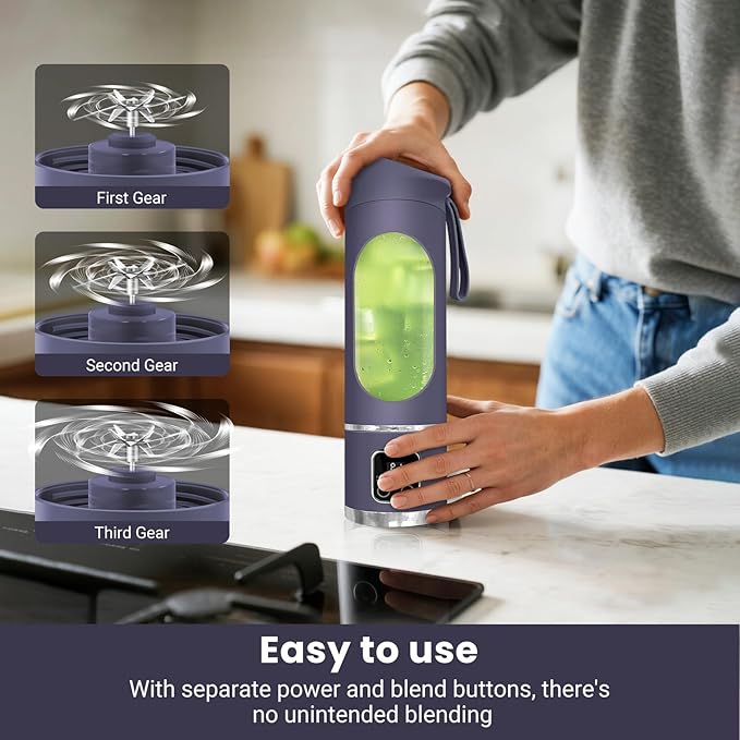 Portable Personal Electric Blender，500ML Portable Shakes and Smoothies Blender，Small Blenders、Mixing、Compact、Convenient and Versatile(Purple)