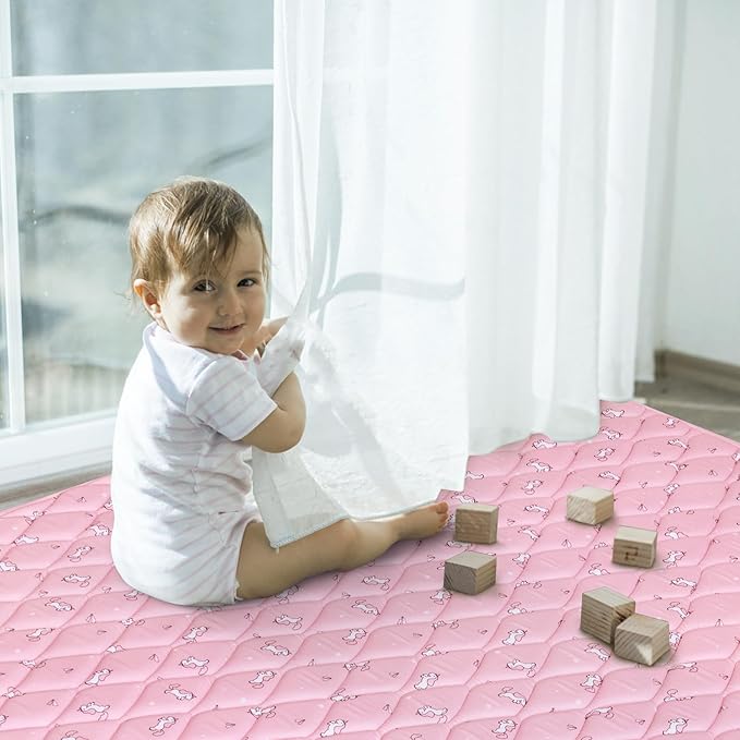 Premium Foam Baby Play Mat 50" X 50", Non-Slip Cushioned Play Mat for Babies & Toddlers, Easy Clean, Pink Print