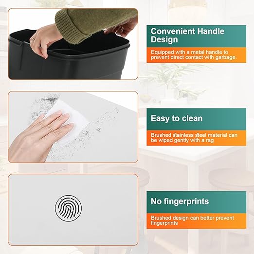 BestOffice 13 Gallon (50L) Trash Can with Lid Garbage Can Commercial Trash Can with Soft-Close Foot Pedal Fingerprint Proof Stainless Steel Trash Can for Kitchen Home Office Bedroom Bathroom, White