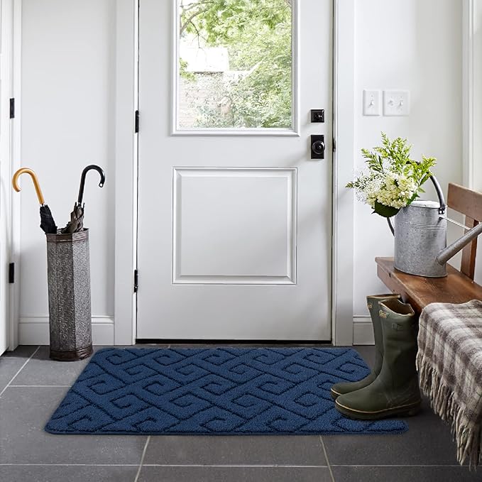 Walensee Indoor Doormat, Front Door Mat for Entrance (36"x59"Navy Blue) Machine Washable Entryway Rug, Non Slip Trapper Door Rugs Absorbent Dirt Low Profile Shoes Scraper Inside Floor Mats