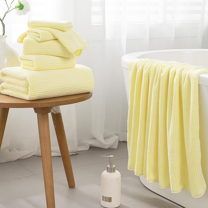 8-Piece Premium Towel Set for Bathroom|2 Oversized Large Bath Sheet,2 Hand Towels,4 Washcloths|Soft Cozy Highly Absorbent Fast Dry Microfiber Shower Towel Set for Hotel Bathroom Essentials,Yellow