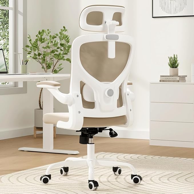 Soohow Ergonomic Office Chair,Home Office Desk Chair with Adjustable Lumbar Support Armrests,Comfy Computer Desk Chair with Headrest,for Home and Office, Khaki