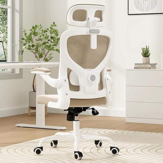 Soohow Ergonomic Office Chair,Home Office Desk Chair with Adjustable Lumbar Support Armrests,Comfy Computer Desk Chair with Headrest,for Home and Office, Khaki