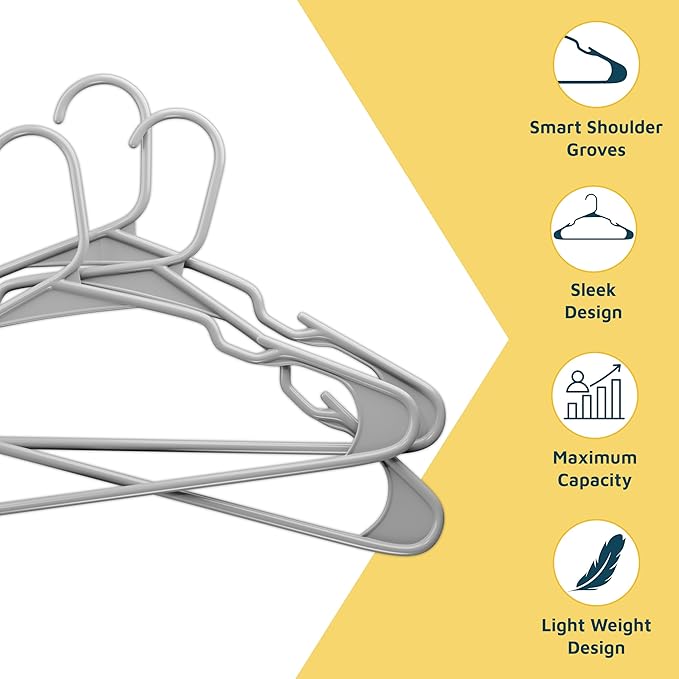 Plastic Clothes Hangers – Heavy Duty Hanger Set, for Organizing Clothes, Dresses, and Coat, Holds Up to 5 lbs, Space-Saving Hangers with Non-Slip Shoulder Grooves, Pack of 120, Gray