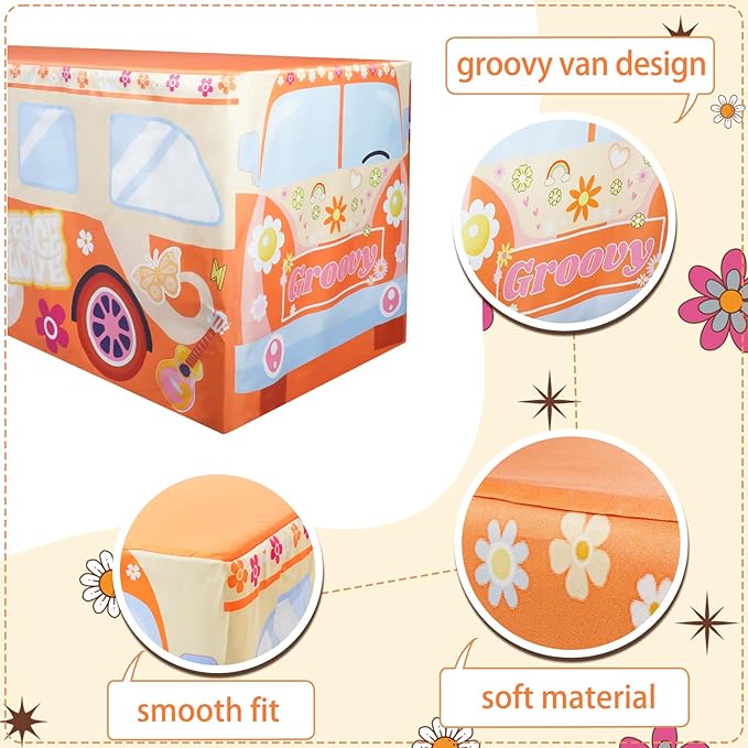 4Ft Groovy Bus Tablecloth,Hippie Birthday Party Decorations for 60s 70s Boho Themed Birthday,Baby Shower,Carnival Party Decorations