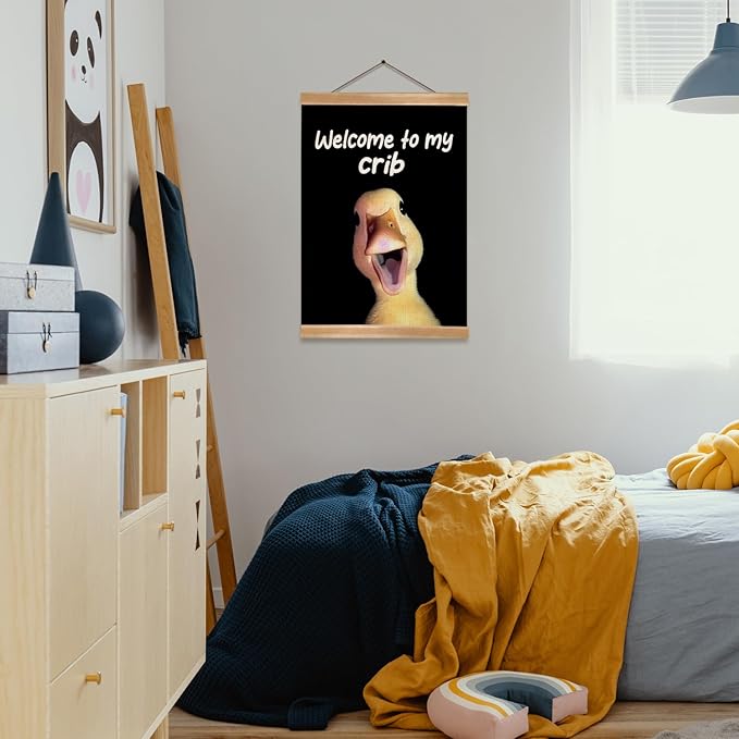 ZTGDA Welcome to My Crib Wall Art,Funny Duck Poster Durable Man Cave Wall Decor,Duck Canvas Hanging Sign for Entryway, Dorm Room, Nursery or Bedroom Decor (My crib goose)