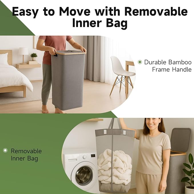 Collapsible Hampers for Laundry Basket with Lid - Extra Large 100L/26 Gallon Foldable Laundry Hamper, Portable Storage Bin for Dorm & Gym | Sturdy Dirty Clothes Hamper with Carrying Handles, Gray