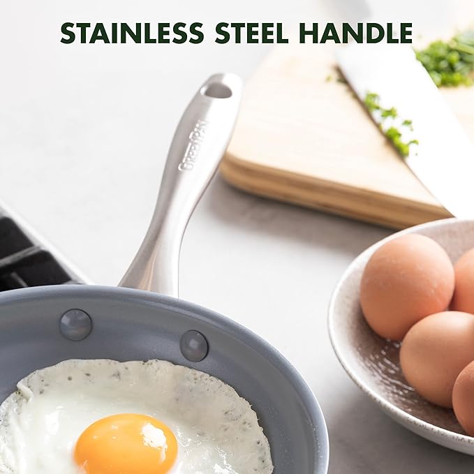 GreenPan Lima Ceramic Hard Anodized 8" Frying Pan Skillet Nonstick, PFAS/PFOA-Free Nontoxic Pots and Pans, Oven & Broiler Safe, Stainless Steel Handle, Cookware for Eggs & Omelet, Gray (Pack of 2)