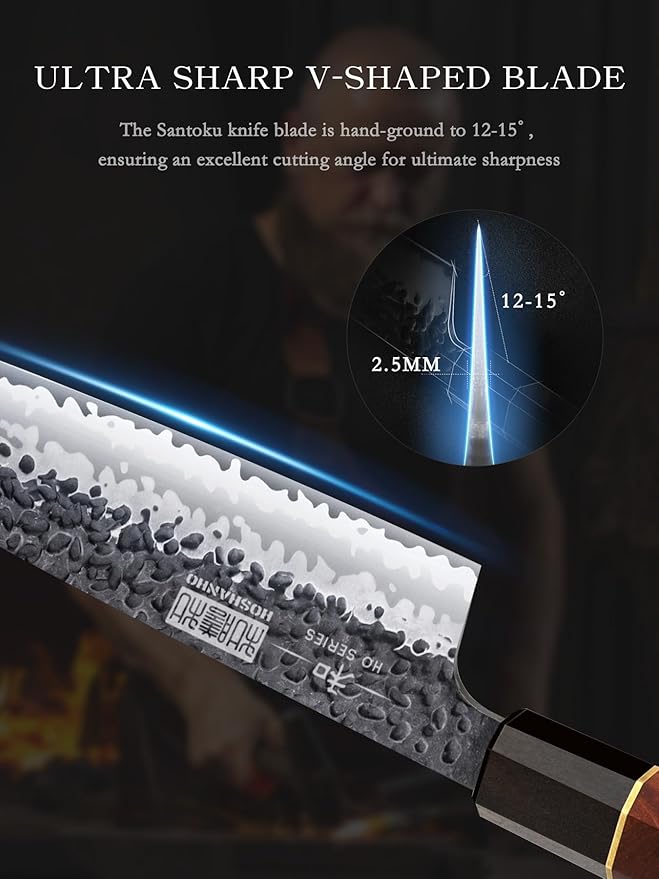 Chef's Santoku Knife 7 Inch, Professional Japanese High Carbon Steel Chef Knife, Ultra Sharp Kitchen Knife with Octagonal Rosewood Handle
