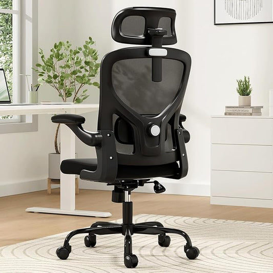 Soohow Ergonomic Office Chair,Home Office Desk Chair with Adjustable Lumbar Support Armrests,Comfy Computer Desk Chair with Headrest,for Home and Office, Black & Black
