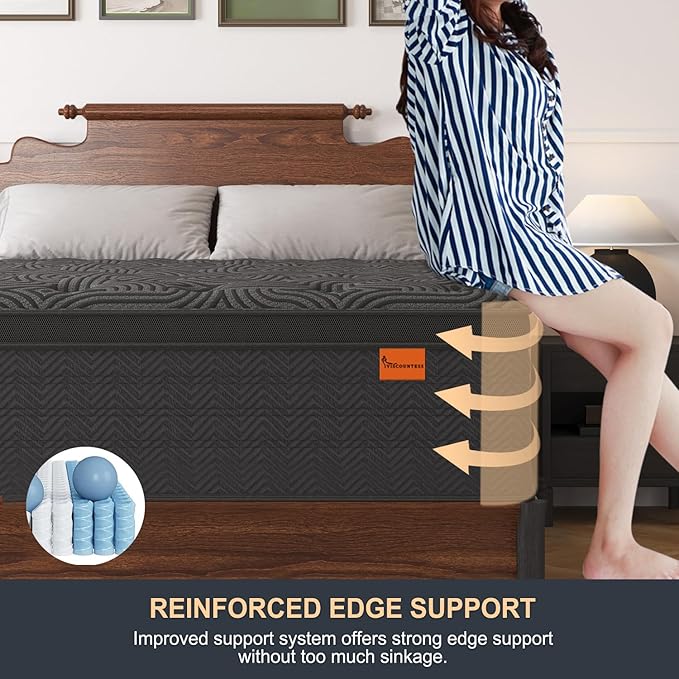 Queen Mattress, 9 Inch Hybrid Mattresses in a Box with Durable Support, Fiberglass Free, Motion Isolation & Individually Poctet, 100 Night Trial, Queen Size, Dark Grey