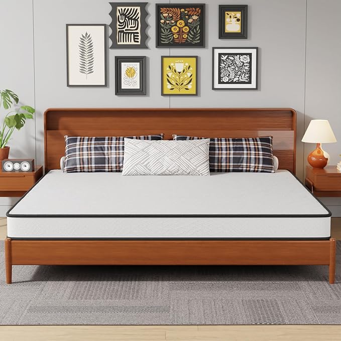 PayLessHere 6 Inch Hybrid Mattress with Innerspring and Foam/Fiberglass Free/Medium Firm Spring Mattress/King Size Mattress in a Box/CertiPUR-US Certified/Cool Sleep Pressure Relief