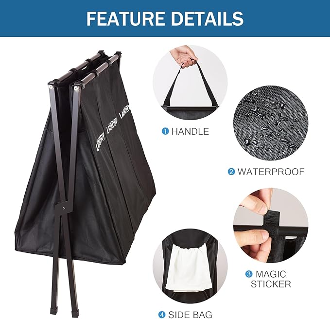Laundry Basket Sorter 3 Section, Collapsible Laundry Hamper, 25" x 14.6" x 22.8" Dirty Clothes Basket for Bathroom Washroom Organization