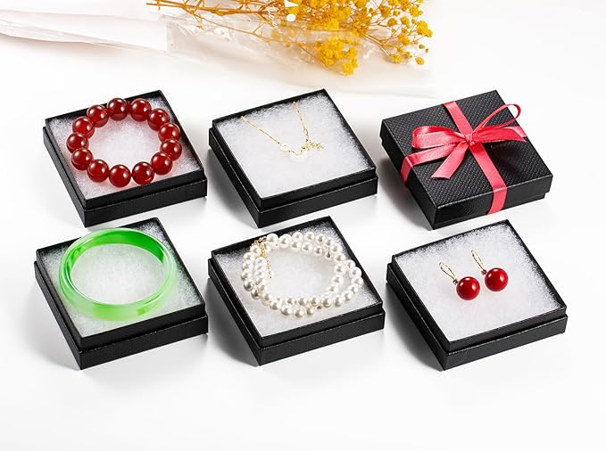 Magicool 96 Pack 3.5x3.5x1 Inch Cardboard Jewelry Boxes,Used for Necklaces,Bracelets,Earrings,Jewelry,Small Gift Packaging,Jewelry Gift Boxes with Lids and Filled with Cotton(Black)