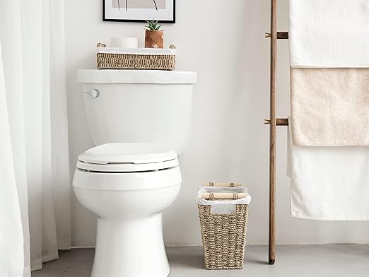 StorageWorks Seagrass Waste Basket for Living Room, Wicker Trash Can with Wooden Handles for Bedroom, Bathroom Trash Can, 12 Liter, 1 Pack