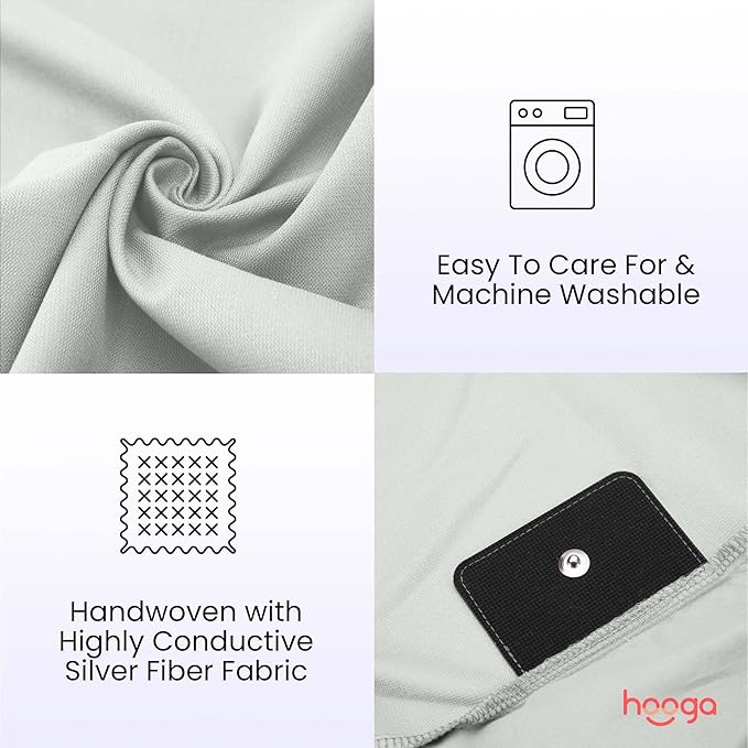 Hooga Grounding Sheet, Organic Fitted Grounded Sheet for Improved Sleep, Pain Relief - Earth Connected Bedding 60”x80”x15” Queen Size, Pure Silver Fiber and Cotton, Grounding Cord Included. Off White