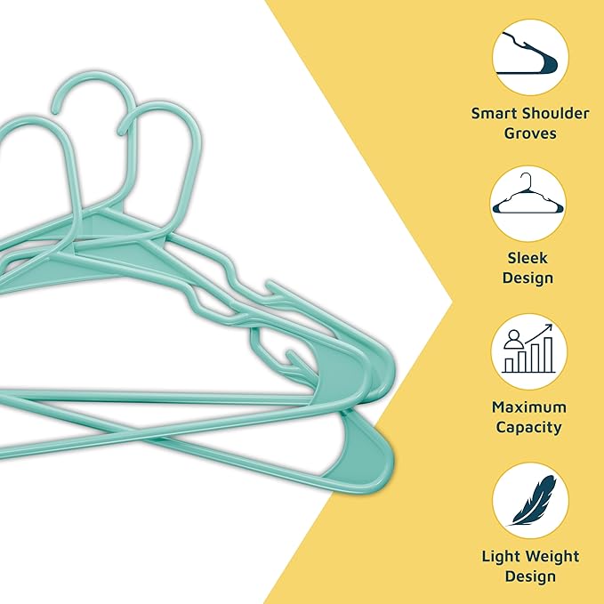 Plastic Clothes Hangers – Heavy Duty Hanger Set, for Organizing Clothes, Dresses, and Coat, Holds Up to 5 lbs, Space-Saving Hangers with Non-Slip Shoulder Grooves, Pack of 80, Aqua