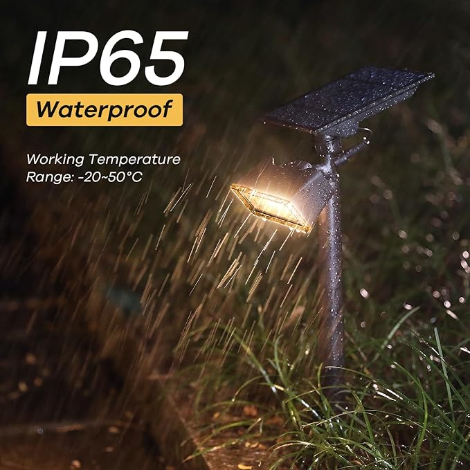 Consciot Warm White Solar Spot Lights Outdoor,Dusk-to-Dawn 600LM 360°Adjustable Solar Landscape Spotlights with IP65 Waterproof Solar Lights Outdoor,3 Brightness for Garden Yard Doorway Lawn, 4 Pack