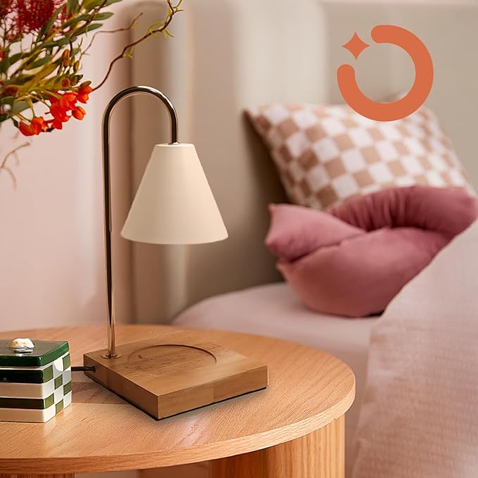 NOCTILICUA Electric Candle Warmer Lamp, Dimmer, Timer, Wooden Base with Gold Stand, White Shade, gift for Mother's Day, birthday, Christmas, Thanksgiving, Room Decor, Scented Wax Jar Candle Warmer