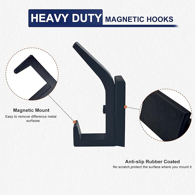TSUYA Strong Magnetic Double Hooks, 4 Pack Heavy Duty Magnetic Coat Hooks, Black Cruise Magnets Large Hooks for Coat Robe Towel Key Hat