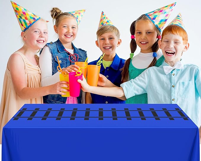 3 Pcs Train Party Decorations Railroad Track Tablecloths Train Birthday Party Supplies 54 x 108 Inch Plastic Table Covers for Railroad Track Western Theme Birthday (Blue)