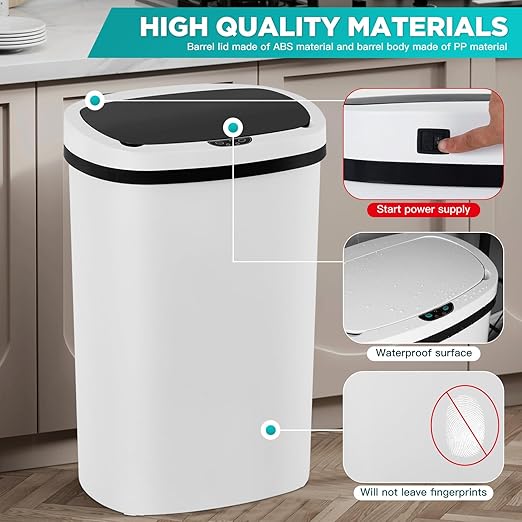 PayLessHere 13 Gallon Trash Can Kitchen Trash Can Automatic Garbage Can with Lid Touch Free High-Capacity Motion Sensor for Home Kitchens Bedroom Bathroom Office Kitchen Waste Bin Wateproof Trash Bin