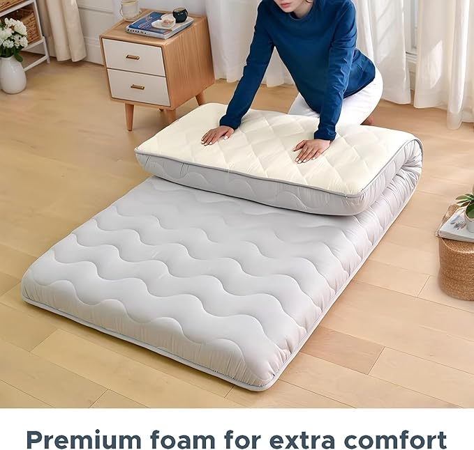 Japanese Floor Mattress, 100% High Density Comfortable Foam, 4" Thicken Foldable Mattress Tatami Mat Sleeping Pad, Ideal for Comfort and Support, Kids Floor Lounger Pillow Bed Sofa (Twin）