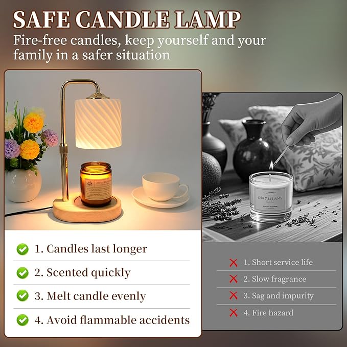 Candle Warmer Lamp with Timer Dimmable, New Adjustable Height Frosted Glass Texture Wax Melt Warmer Lamps for Scented Jar Candles, Gifts for Women Mom, Home Decor Table Lights