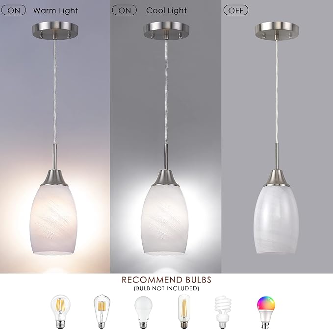 Mini Glass Pendant Light 4.72" White Glass Pendant Lights 3-Pack Handblown White Art Oval Glass Hanging Pendant Light for Kitchen Island Dining Room Living Foyer Hallway Entry