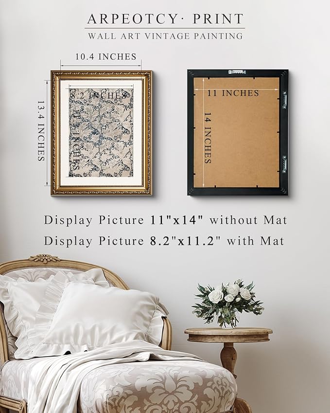 VIYYIEA Gold Framed Wall Art Canvas Print Home Decor Flower Art Room Decor Floral Scenic Oil Painting Art Prints French Romantic Botanical Wall Decor Wall Pictures for Bedroom Bathroom Office 13x16in