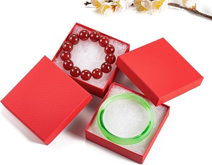 Magicool 20 Pack 3.5x3.5x1 Inch Red Cardboard Jewelry Boxes, Gift Boxes with Lids and Cotton, Perfect for DIY, Wedding, Engagement, Mother's Day, Birthday