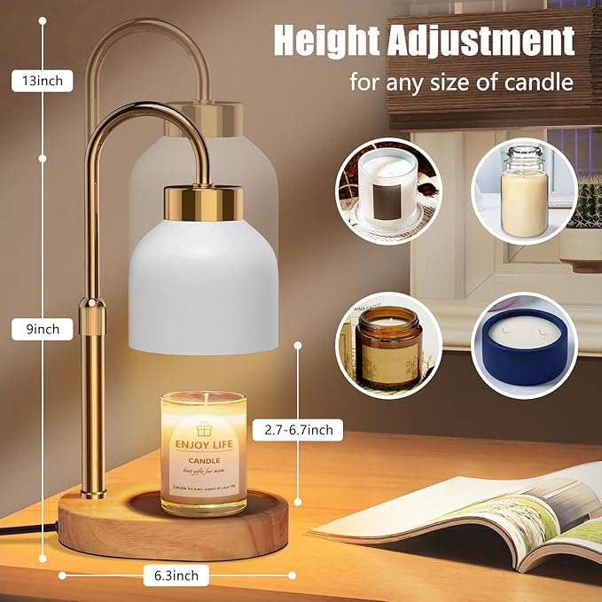 Candle Warmer Lamp with Dimmer Adjustable Height,Mothers Day Gifts,Electric Wax Warmer Vintage Home Decor,2/4/8H Timer,Wax Melt Warmer for Scented Jar Candles