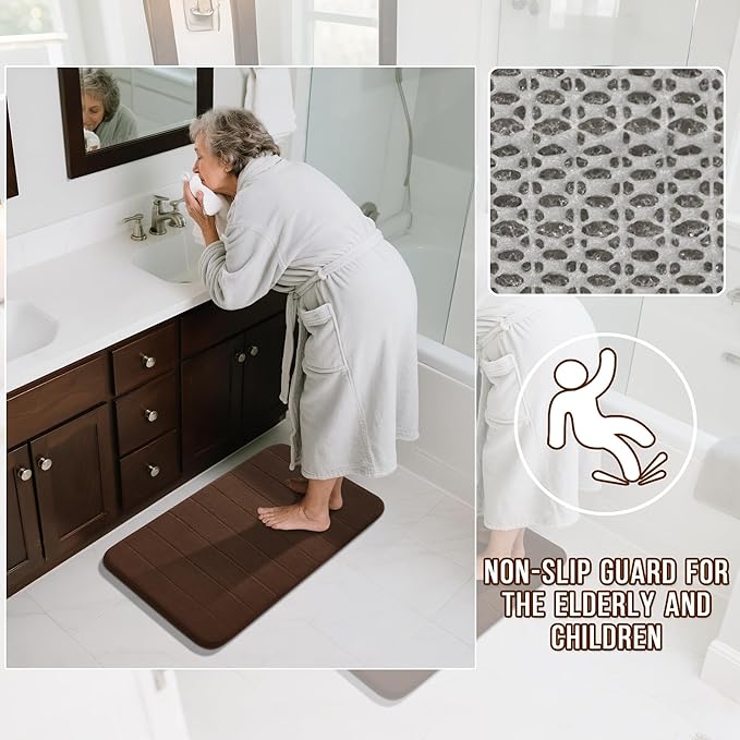 Yimobra Brown Bath Mat 24x17 Inch, Super Soft Absorbent Memory Foam Bathroom Rug Non Slip, Quick Dry, Machine Washable Floor Carpet for Tub Shower, Home Decor Accessories