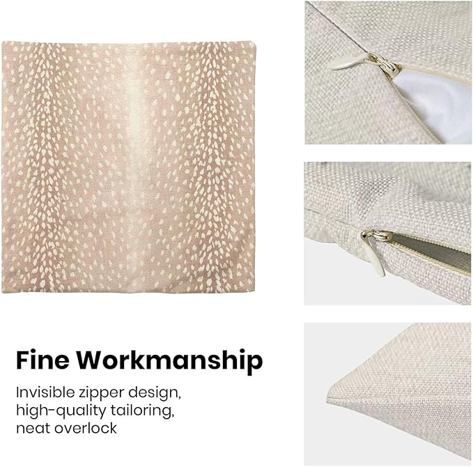 Antelope Pillow Covers 20 x 20 Inch Pack of 2, Animal Skin Print Decorative Throw Pillow Cases Outdoor Linen Farmhouse Neutral Fawn Cushion Cover for Bedroom Home Sofa Decor