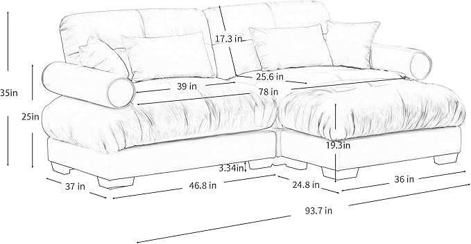 Ball & Cast 93.7" Modern Sectional Sofa,L-Shaped Sectional 2-Seater Loveseat with Movable Ottoman,Pillows and Overthick Cushion,Big Comfy Couch for Living Room,Reading Room,Loft and Bedroom,Cream
