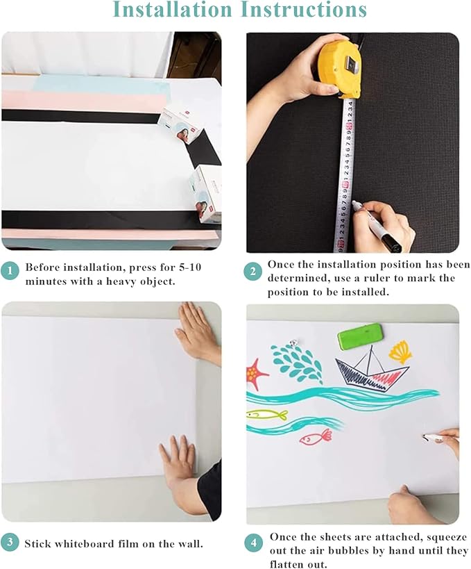 Magnetic Dry Erase Whiteboard Paper, 48" x 36" with Self Adhesive Whiteboard for Wall, Easy to Write and Clean Dry Erase Board for Kids, Office, Home, with Marker, Magnetic Eraser and Magnets