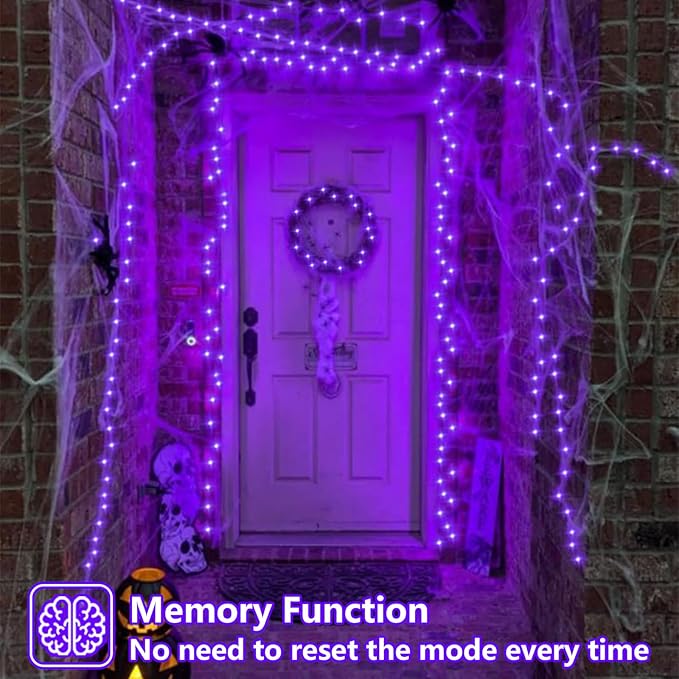 QITONG 165ft 500 LED Purple String Lights, Halloween Lights Outdoor Waterproof with 8 Modes, Green Wire Christmas Twinkle Lights Plug in Indoor