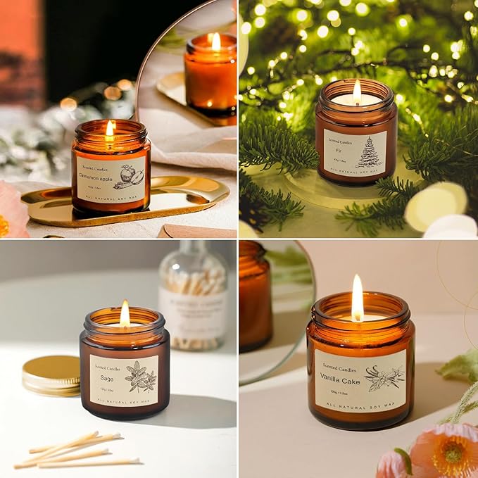 Fall Candles Gift Set,6 Pack Scented Candles for Home, Aromatherapy Gifts for Women Men, Fall Winter Holiday Natural Soy Candles Set for Birthday, Mother's Valentines Day Gifts for Her