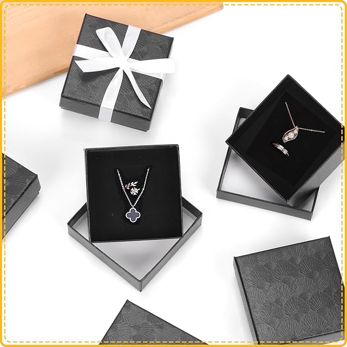 Glarks 17pcs 2.95 x 2.95in Jewelry Gifts Boxes Kit, Black Fan Shaped Jewelry Boxes for Ring Earring Jewelry, Christmas, Birthday, Anniversaries, Valentine’s Day, Mother’s Day and Other Festivals