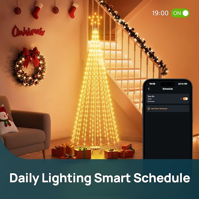 Linkind Christmas Cone Tree Lights, 7ft 460 LEDs Christmas Tree Lights, 85+ Scene Modes, App-Controlled, IP65 Waterproof Outdoor Indoor String Lights for Xmas Decorations, Music Sync, Holiday Decor