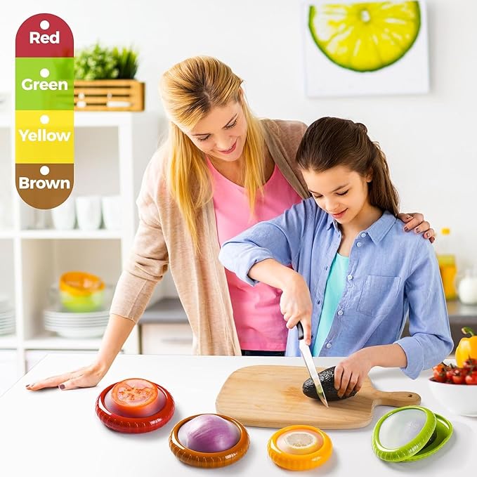 Anti-Oxidation Silicone Fruit Storage Box and Containers with Lids | Set of 4 Reusable Fruit & Vegetable Pods | Avocado Saver, Food Saver, Onion & Tomato Holder for Fridge, Airtight Fresh Pod