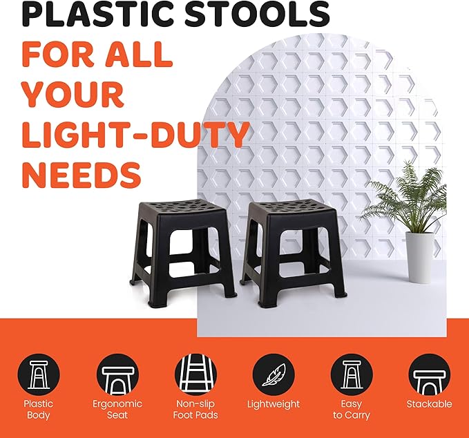 Mintra Home Light Duty Plastic Stools 2pk (12.5in Height, Orange)