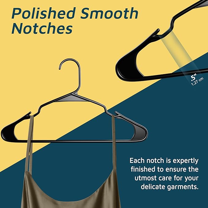 Plastic Clothes Hanger Set - 80 Pieces Versatile, Lightweight, Space-Saving, Non-Slip, Slim Designed, Dry and Wet Clothes Hanger Set - Black