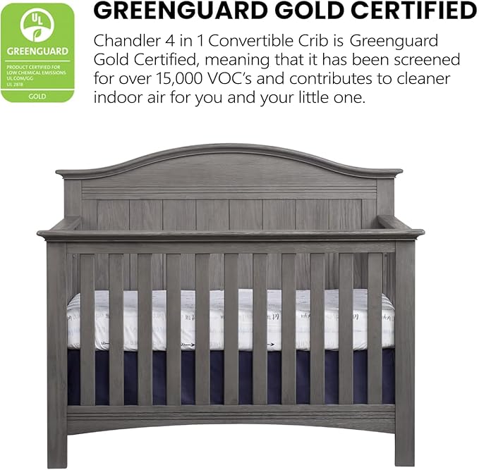 Soho Baby Chandler Premium 4-in-1 Convertible Crib, Graphite Gray, GreenGuard Gold Certified