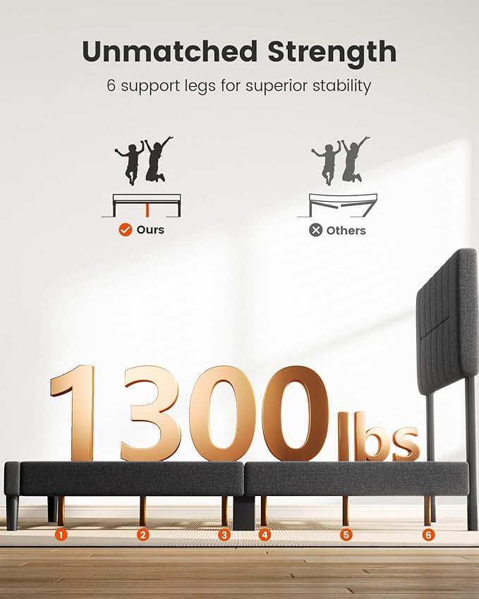Amada Full Platform Bed Frame with 12 Thickened Legs & Adjustable Fabric Upholstered Headboard, Solid Wooden Support 1300 Lbs Weight Capacity, No Box Spring Needed/Easy Assembly/Underbed Storage